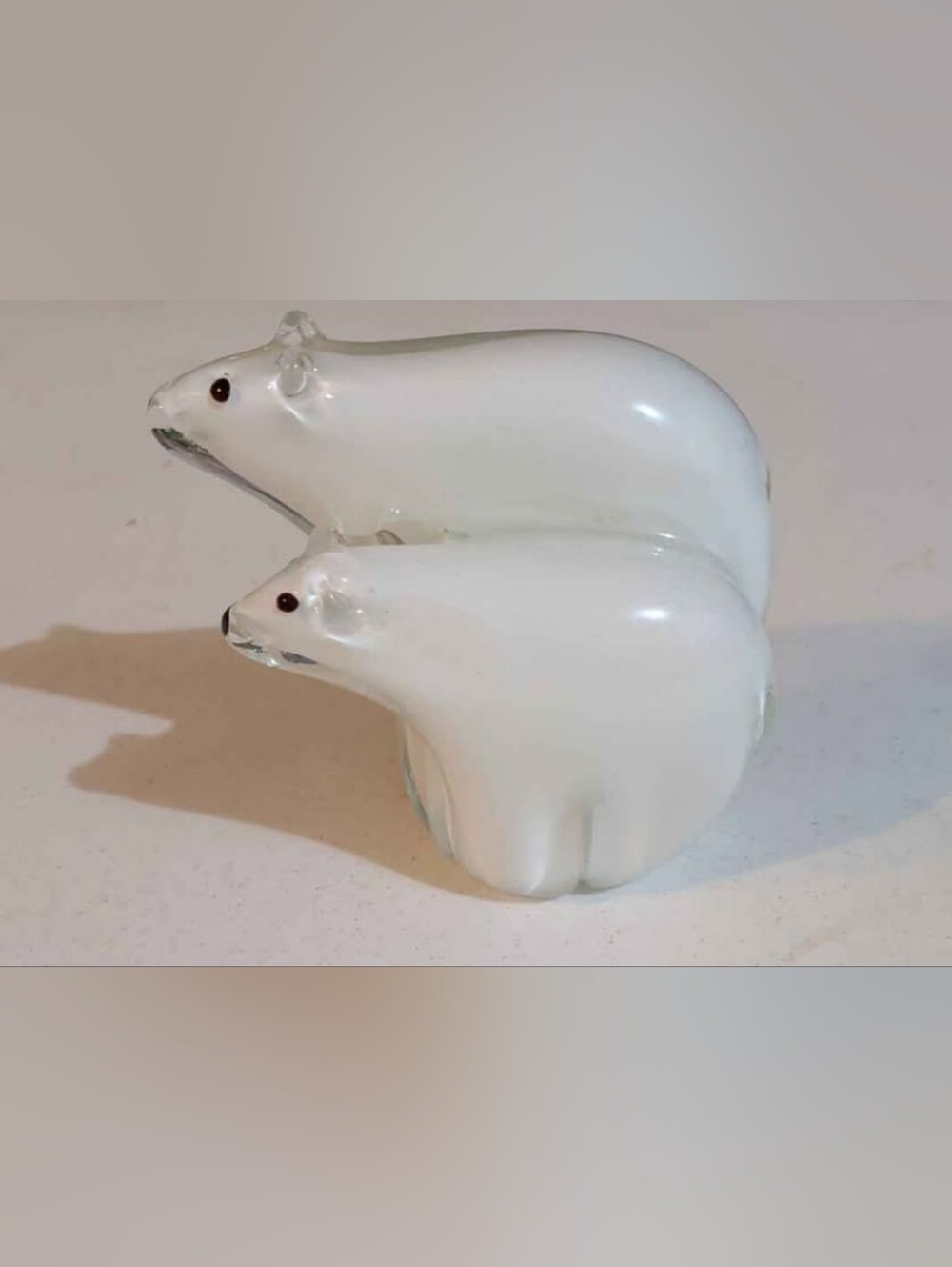 Art Glass Polar Bears Glass Figurine Collectable Animal Paperweight 5in. Tall